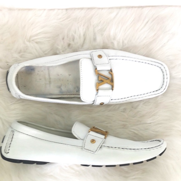Louis Vuitton Mens White Leather Slip-On Low Top Loafer Shoes Size 13 - Picture 1 of 8